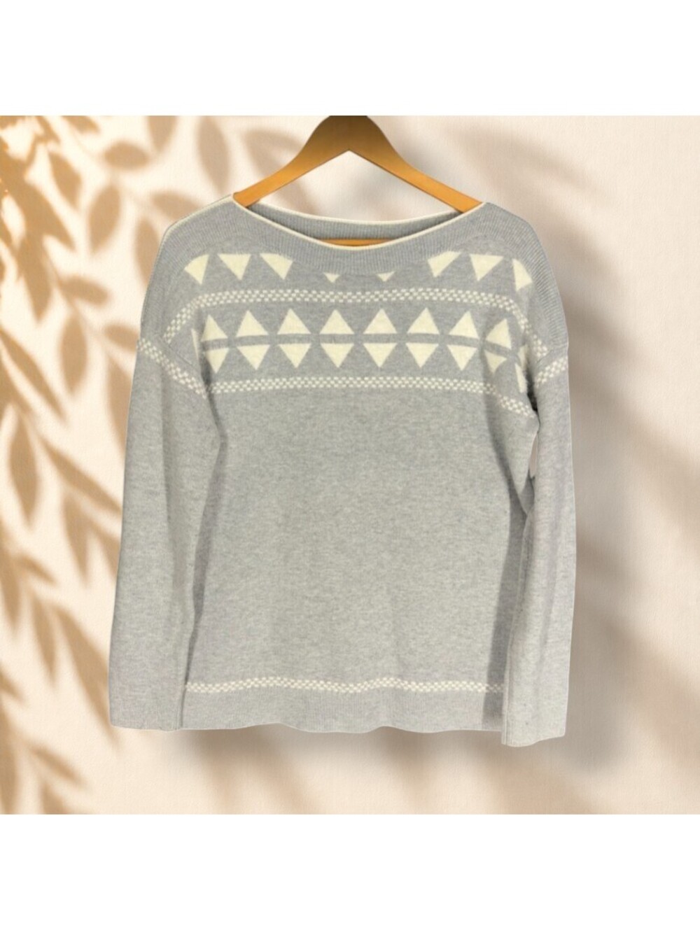Loft Sweater Pullover Women M Medium Gray Geometric Knit Long Sleeve Soft Cozy